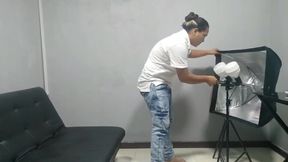 Nude photo shoot turns horny as she doesn't have any clothes left on.