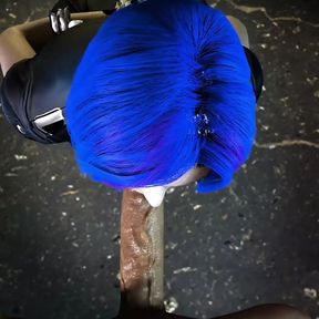 3D blue hair cosplay model have footjob sex with big cock