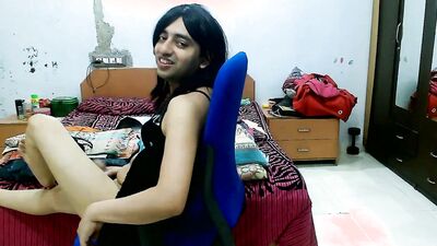 Femboy poses for his fans on webcam show and plays with his dick