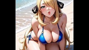 Maestra Pok&eacute_mon Cynthia mostrando su delicioso cuerpo en la playa