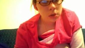 Busty hot amateur nerdy babe flashes her hairy cunt