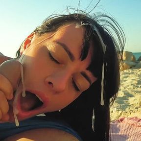 So lots of CUM all over my FACE.Amazing Blowjob on the BEACH