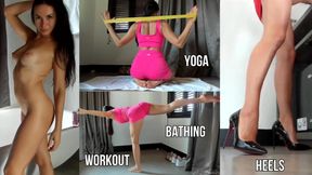 Workout, yoga, bathing naked, heels, bare feet tease - live stream