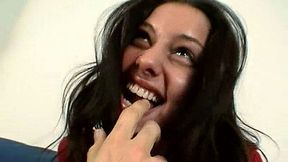 Beautiful brunette girl is giving a head in a hot porn casting video