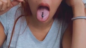 Giantess Samira has her tiny ones trapped in a glass and releases them to eat them full of saliva