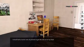 Alex shakes his hard dick while watching landlady's nude yoga poses