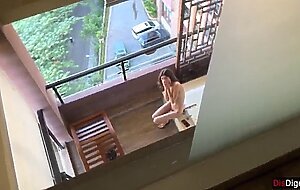Horny neighbor masturbates on balcony while pervert peeps - katty west anal