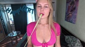 Pink Bubble Princess Huge Bubblegum Blowing Mirror Tease