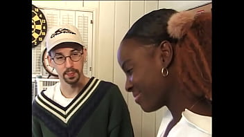 Classic college babes perform interracial threesome