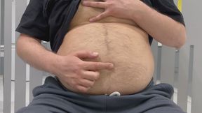 Bob caresses and fucks his bloated hairy belly