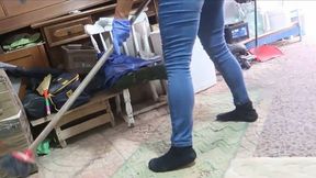 Cleaning in Black Torn Socks AVI