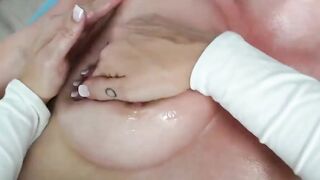 Gigantic Titted Blonde finger fuck orgasm at strokes parlor