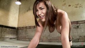 ”Big Breasted whore whipped while sucking big black cock”