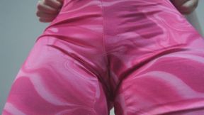 indian big ass stepsister in pink leggings doing camel toe pussy then takes out her big tits and licks it and plays with her wet pussy then cums