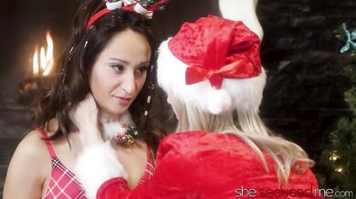 Petite Jill Kassidy and Isabella Nice Christmas sex so hot lesbians seduce tiny tits