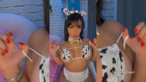 Hot latina EMANUELLY RAQUEL IN A COW COSPLAY AHEGAO AND CUM SHOWER