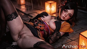 Slutty Chiori was found near the streets, where she give a blowjob to anyone who wants one[AI]