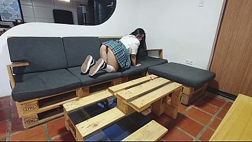 Having sex with a Latina wearing glasses. Very innocent, but she just swallows everything and lets herself get her glasses filled with cum.