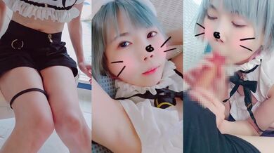 Cosplayed VTuber begs for throat deep blowjob in seaside hotel scene