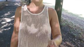 flashing tits and pussy in the park and on the train
