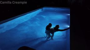 Night Time Fucking and Creampie in the Pool