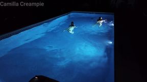 Night Time Fucking and Creampie in the Pool