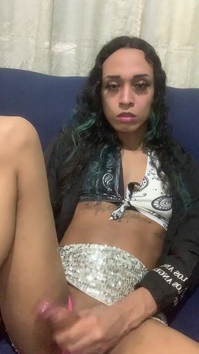 Naughty Trans Girl Alone at Home Masturbating While