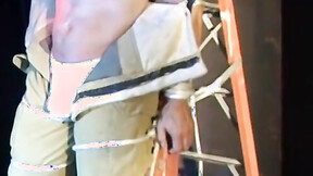 Hunky man restricted hard & waiting to be tormented hard by his captor