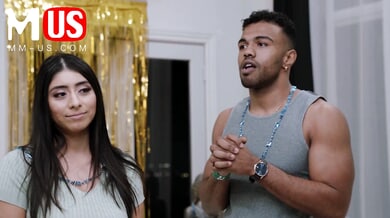 Violet Myers and Troy Francisco film themselves going head to head in a mutual handjob session on their bedroom cam