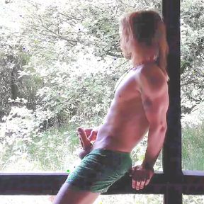 Muscle hunk fapping in abandoned shed in his flimsy boxers