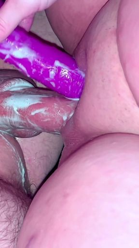 Dvp with Purple Dildo with a Huge Creampie