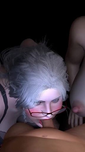 Double Cougar Blowjob with Esmeralda and Her Friend   Clip 1