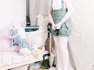 Sissy bunny peeing in shorts