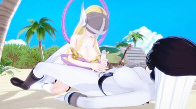 Angewomon and Леди Девимон hard fuck raw tight futanari heat