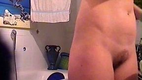 Horny chubby wife all naked in the bathroom on amateur video
