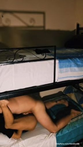 Student started masturbating and got fucked in a hostel