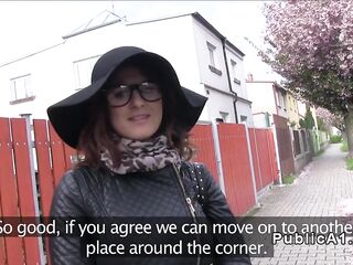 Busty Czech gal fucks over the bonnet outdoor