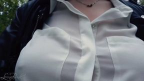 Boobwalk, White Blouse and Leather Jacket