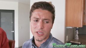Tattooed stepmom pleasures her stepson while husband watches