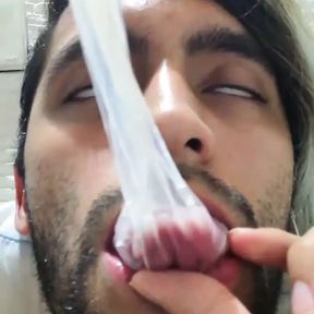 Cum inside a condom, eat the cum and cum a second time - Camilo Brown