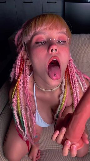 Juicy and Slobbery Dildo Blowjob