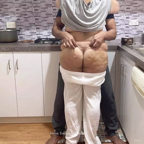 Big Booty Desi Woman Pleasured by Friend&#039;s Husband in Kitchen - Loud Kissing and Moaning