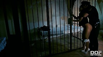 Blowjob in prison cell turns into threesome when policeman fucked Kathia Nobili and Rosella Visconti