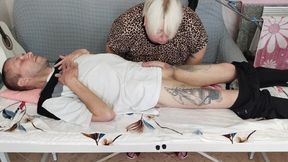 girlfriend sucks and jerks off my dick on the massage table and swallows cum