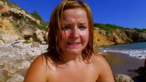 French chubby woman with big boobs rides a hard cock on the beach