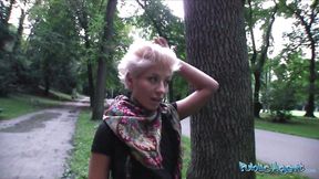Short blonde Russian babe gets her pussy licked and banged in public