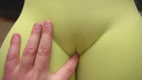 Plump Teen Lets Her BF Play With Her Puffy Pussy Through Her Yellow Leggings & Bare