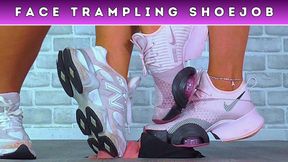 Goddess Amber & Miss Lucy - Stomping Your Face & Edging Your Cock Under Our Sweaty Gym Trainers (227A) - Face & Bug Cam - Face Trampling Shoejob