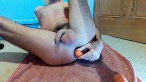 Large Dildo and 4 Big Carrots Stuffed up My Hole Til They Disappear Into My Guts