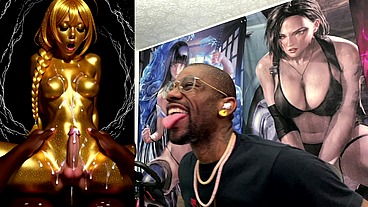 Cowgirl Fucking A Gold Transgender Girl While She Cums All Over Herself, AI Generated